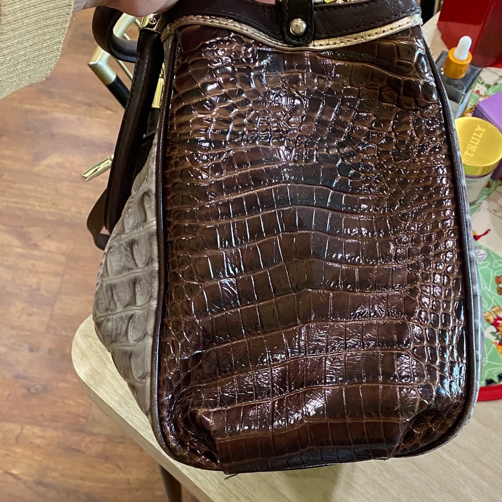 Brahmin Metallic Gray and brown Crocodile-Embossed Shoulder Bag and Wallet - Picture 8 of 10